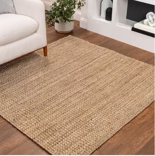 Natural 7 ft. Square Pata Hand Woven Chunky Jute Area Rug