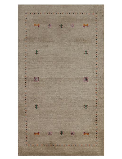 Hand Knotted Oriental 100% Wool Carpet Tribal Animal Pictorial Beige & Ivories Gabbeh Area Rug - 4' 10'' X 2' 9''