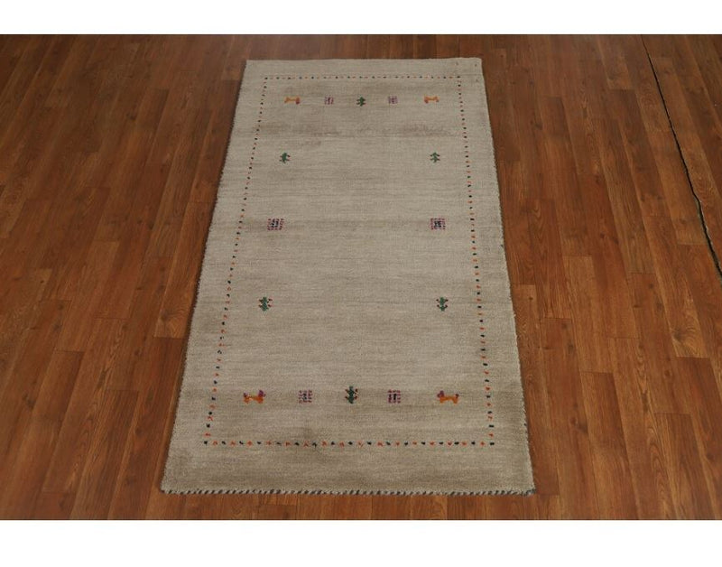 Hand Knotted Oriental 100% Wool Carpet Tribal Animal Pictorial Beige & Ivories Gabbeh Area Rug - 4' 10'' X 2' 9''