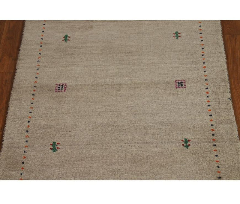Hand Knotted Oriental 100% Wool Carpet Tribal Animal Pictorial Beige & Ivories Gabbeh Area Rug - 4' 10'' X 2' 9''