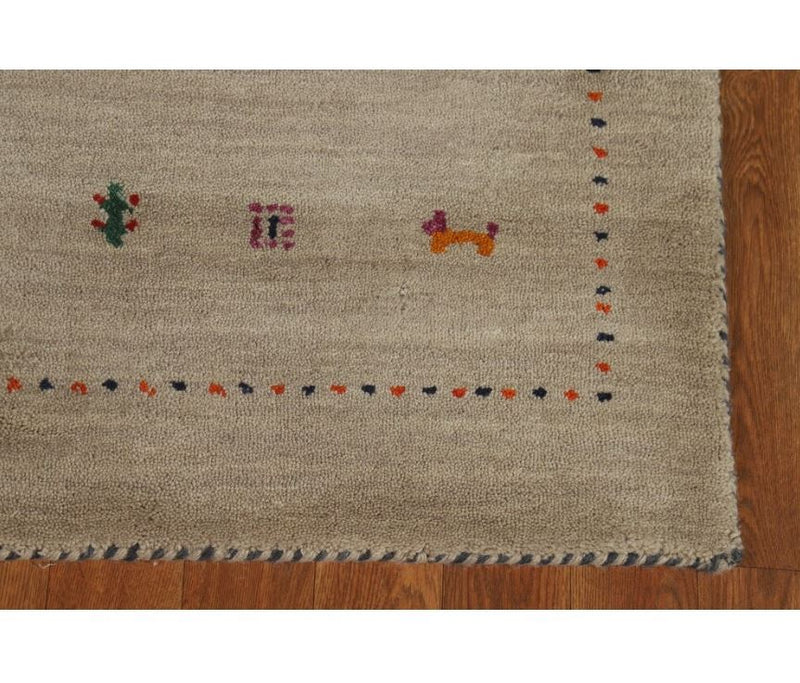 Hand Knotted Oriental 100% Wool Carpet Tribal Animal Pictorial Beige & Ivories Gabbeh Area Rug - 4' 10'' X 2' 9''