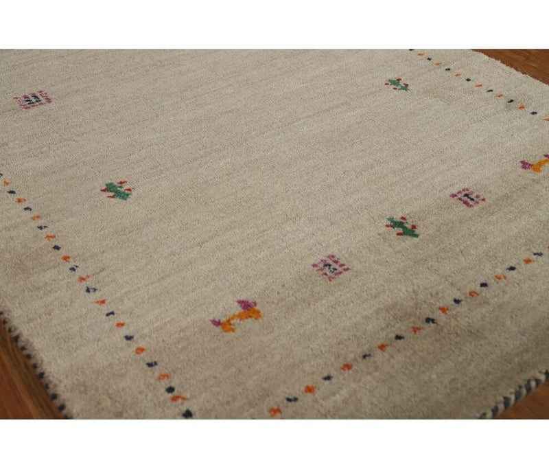 Hand Knotted Oriental 100% Wool Carpet Tribal Animal Pictorial Beige & Ivories Gabbeh Area Rug - 4' 10'' X 2' 9''