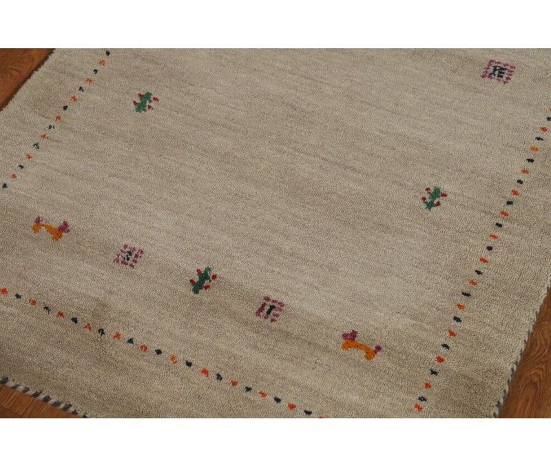 Hand Knotted Oriental 100% Wool Carpet Tribal Animal Pictorial Beige & Ivories Gabbeh Area Rug - 4' 10'' X 2' 9''