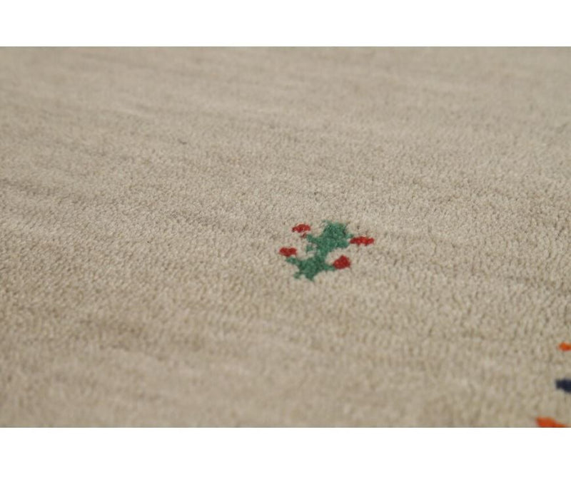Hand Knotted Oriental 100% Wool Carpet Tribal Animal Pictorial Beige & Ivories Gabbeh Area Rug - 4' 10'' X 2' 9''