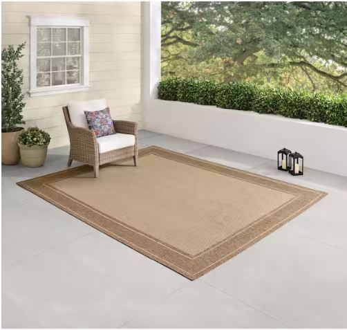 Brown/Beige Texture Border 6 ft. x 9 ft. Indoor/Outdoor Area Rug