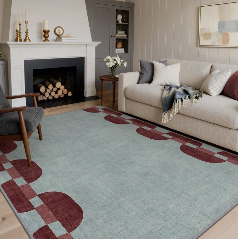 8x10 Modern Geometric Machine Washable Chain Link Blue Indoor Area Rug With Non-Slip Backing