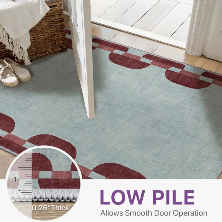 8x10 Modern Geometric Machine Washable Chain Link Blue Indoor Area Rug With Non-Slip Backing
