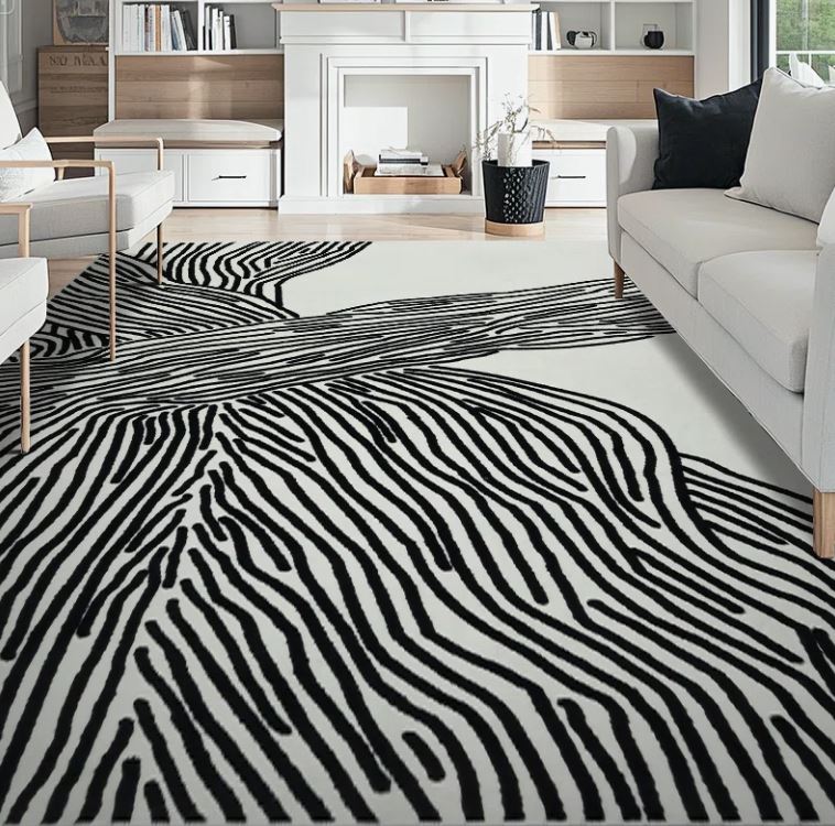 9x12 Modern Abstract Stripes Machine Washable Area Rug in Black & White