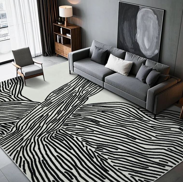 9x12 Modern Abstract Stripes Machine Washable Area Rug in Black & White