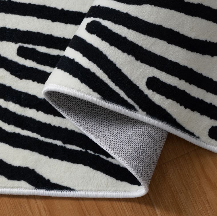 9x12 Modern Abstract Stripes Machine Washable Area Rug in Black & White