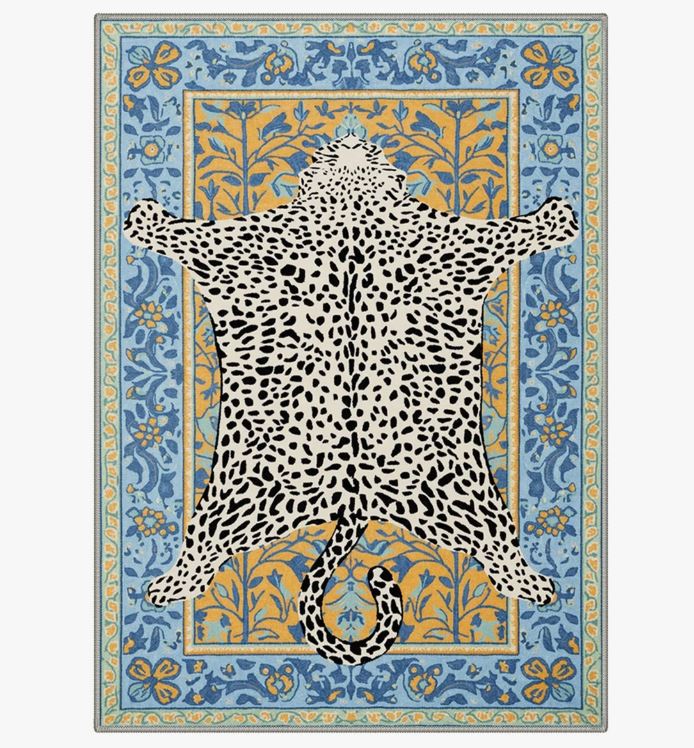 9x12 Alinda Savanna Animal Print Machine Washable Blue / Yellow / Beige Indoor Area Rug with Non-Slip Backing