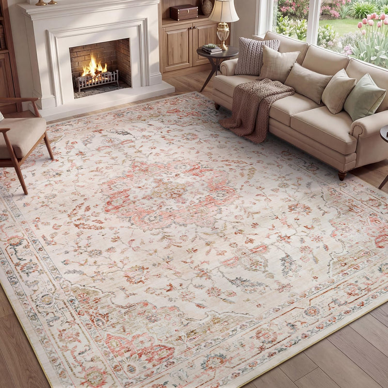 PADOOR 9X12 Area Rug, Rugs for Living Room, Soft Pink Rugs for Bedroom, Machine Washable Rug Non Slip Carpet for Dining Room Living Room Bedside Office