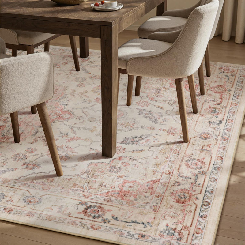 PADOOR 9X12 Area Rug, Rugs for Living Room, Soft Pink Rugs for Bedroom, Machine Washable Rug Non Slip Carpet for Dining Room Living Room Bedside Office
