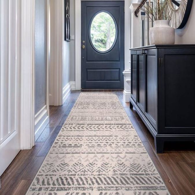 Monaco Gray 2 ft. 7 in. x 12 ft. Geometric Bohemian Design Runner Rug