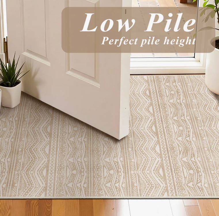 3x12 Rug Runners Washable - Moroccan Hallway Runner Rug Non Slip Kitchen Runner Low Pile Soft Indoor Floor Mat Front Door for Bedroom Entryway Laundry Beige
