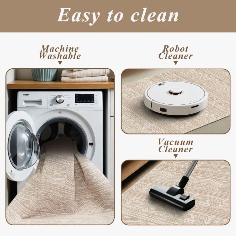 3x12 Rug Runners Washable - Moroccan Hallway Runner Rug Non Slip Kitchen Runner Low Pile Soft Indoor Floor Mat Front Door for Bedroom Entryway Laundry Beige