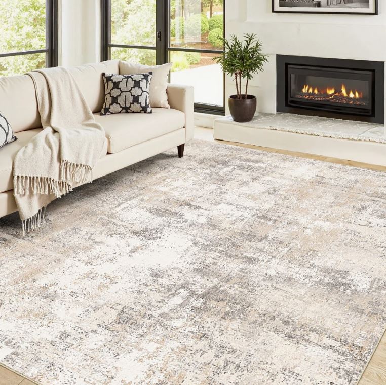8' x 10' Elroy Modern Abstract Machine Washable Area Rug with Non-Slip Rubber Backing