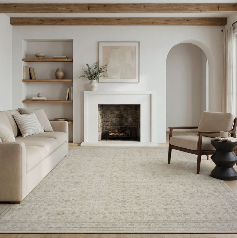 8x10 Beige Vintage-Inspired Washable Non-Slip Area Rug For Living Room, Bedroom