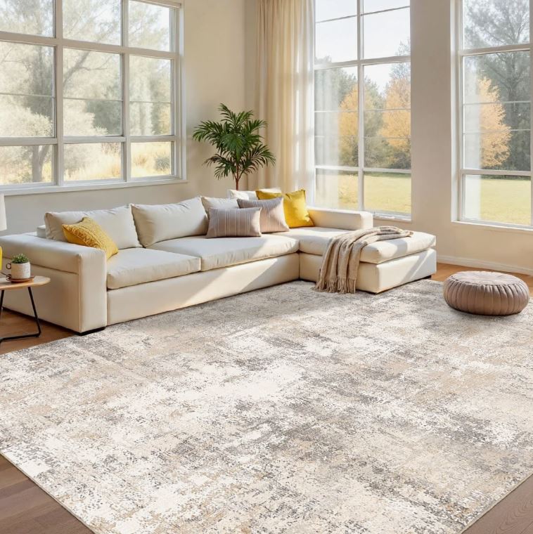 8' x 10' Elroy Modern Abstract Machine Washable Area Rug with Non-Slip Rubber Backing