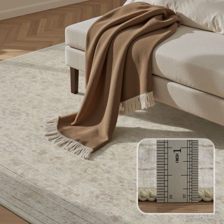 8x10 Beige Vintage-Inspired Washable Non-Slip Area Rug For Living Room, Bedroom