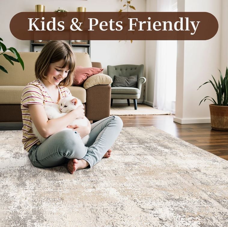 8' x 10' Elroy Modern Abstract Machine Washable Area Rug with Non-Slip Rubber Backing