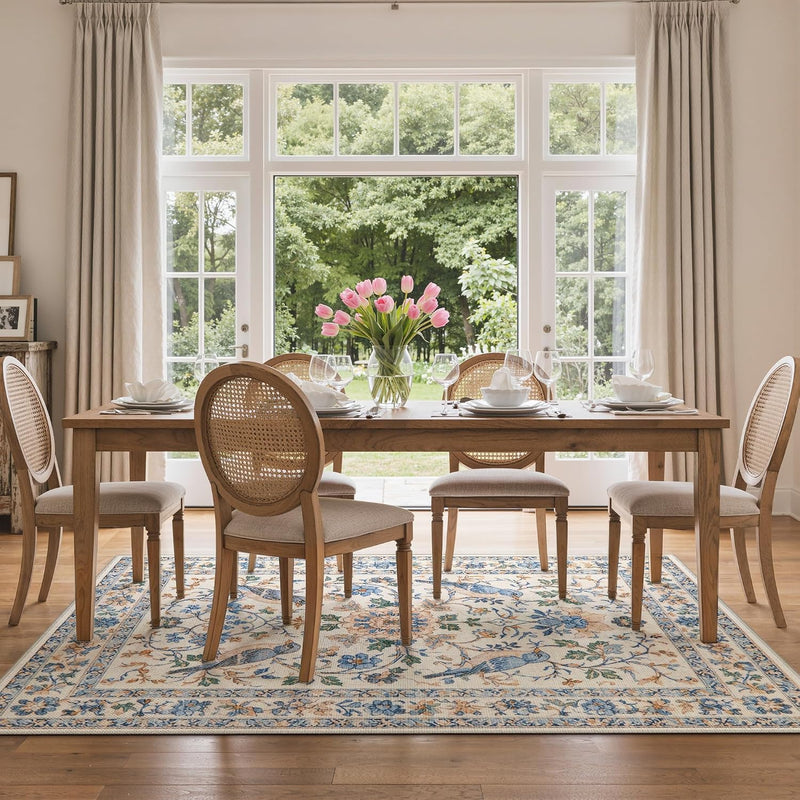 GENIMO 6X9 Blue Ivory Area Rug for Living Room, Washable Non Slip