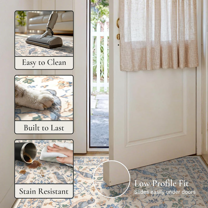 GENIMO 6X9 Blue Ivory Area Rug for Living Room, Washable Non Slip