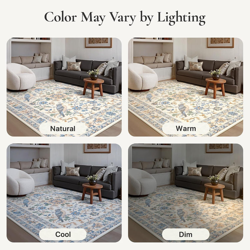 GENIMO 6X9 Blue Ivory Area Rug for Living Room, Washable Non Slip