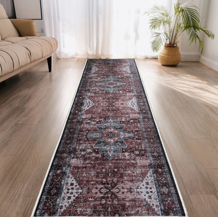 Runner 2'1" x 7' Slip Resistant Natural Cotton Distressed Mahal Design Rug Runner by Feet