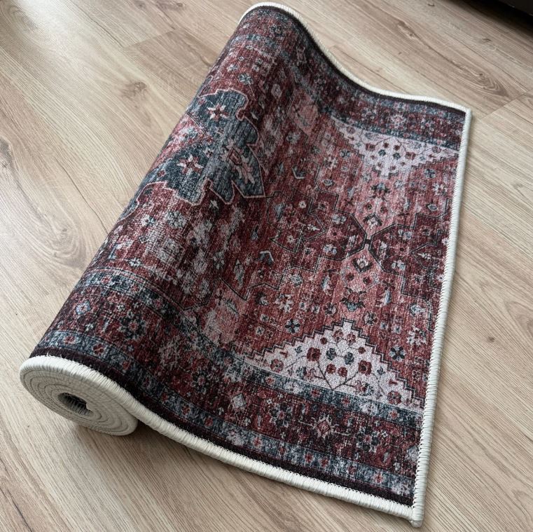 Runner 2'1" x 7' Slip Resistant Natural Cotton Distressed Mahal Design Rug Runner by Feet