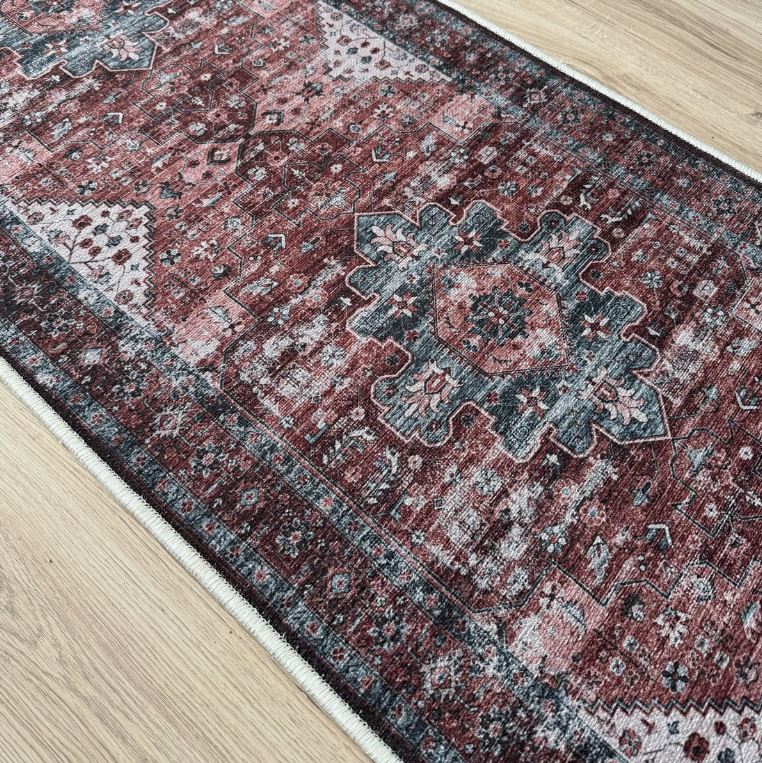 Runner 2'1" x 7' Slip Resistant Natural Cotton Distressed Mahal Design Rug Runner by Feet