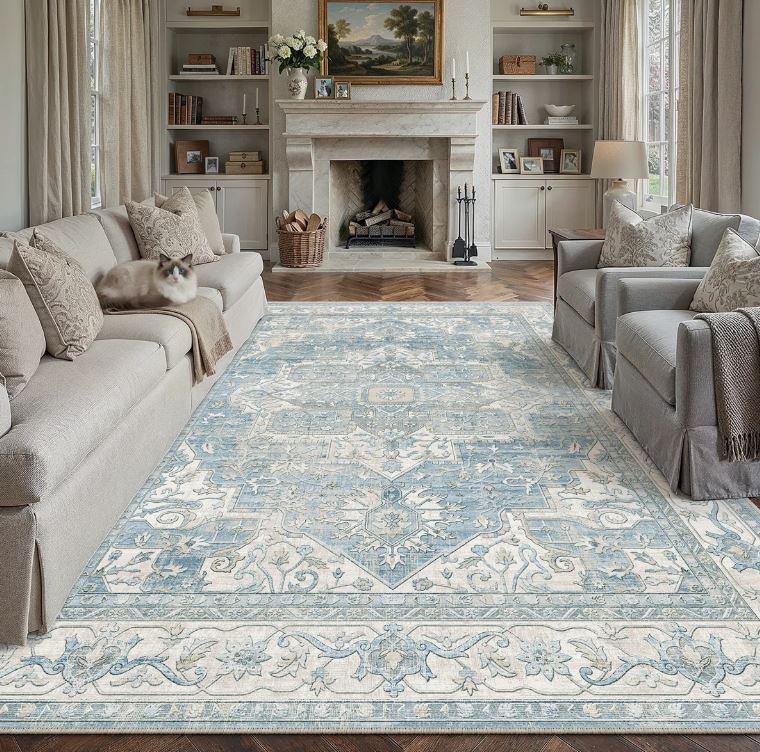 8x10 Emery Traditional Oriental Washable Area Rug With Non-Slip Backing
