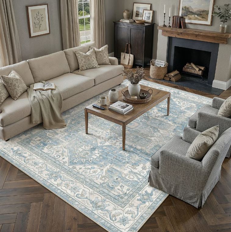 8x10 Emery Traditional Oriental Washable Area Rug With Non-Slip Backing