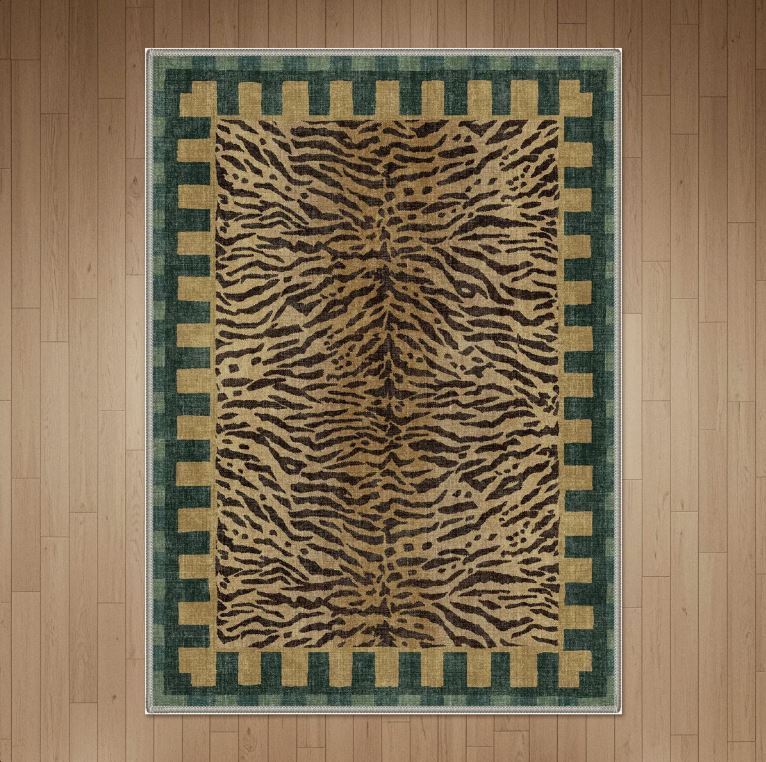 6' x 9' Alissa Zagora Animal Print Tiger Stripe Machine Washable Green / Brown Indoor Area Rug with Non-Slip Backing