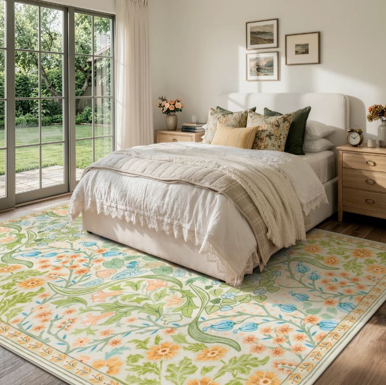 8x10 Kaldi Floral Washable Area Rug – Intricate Nature-Inspired Design, Non-Slip Soft Floor Mat for Living Room, Bedroom, and Entryway