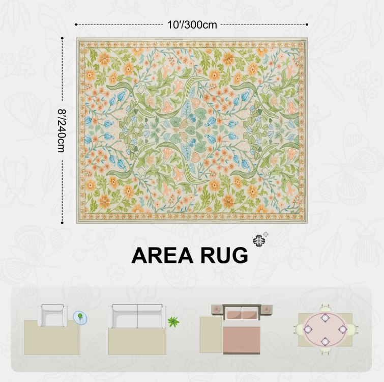 8x10 Kaldi Floral Washable Area Rug – Intricate Nature-Inspired Design, Non-Slip Soft Floor Mat for Living Room, Bedroom, and Entryway