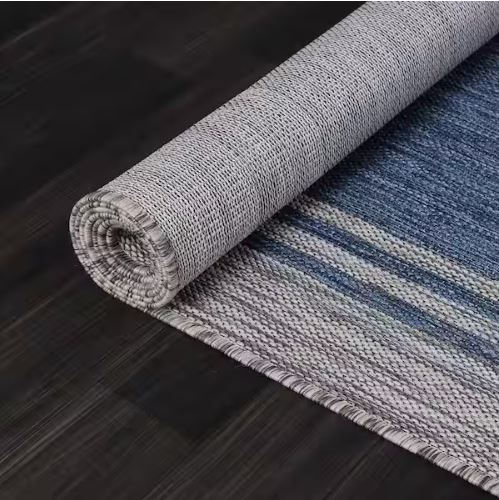 6 X 9 Azure Silver Aloha Washable Bordered Indoor Outdoor Area Rug