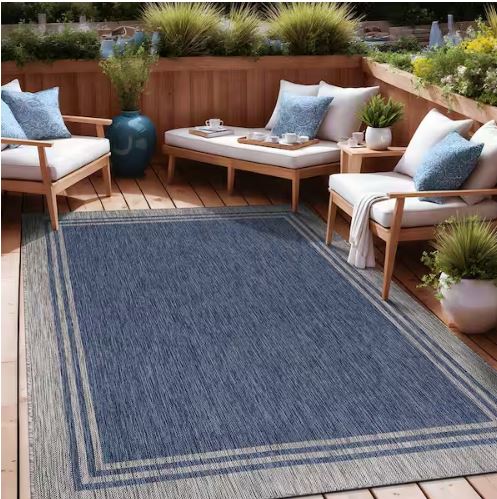 6 X 9 Azure Silver Aloha Washable Bordered Indoor Outdoor Area Rug