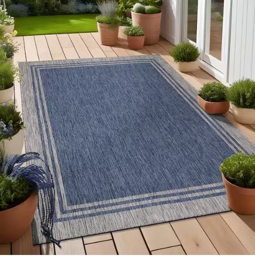 6 X 9 Azure Silver Aloha Washable Bordered Indoor Outdoor Area Rug