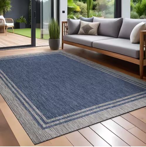 6 X 9 Azure Silver Aloha Washable Bordered Indoor Outdoor Area Rug