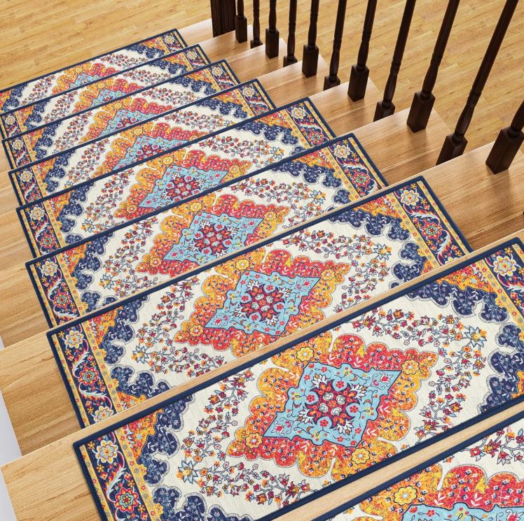 Non-Slip Stair Treads with Tape Colorful Chenille Stair Runner (Set of 15)