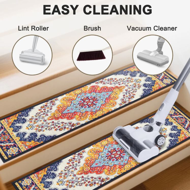 Non-Slip Stair Treads with Tape Colorful Chenille Stair Runner (Set of 15)