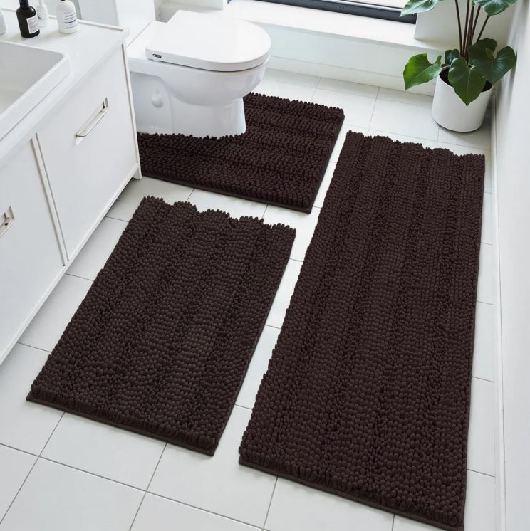 3 Piece Soft Absorbent Bath Rug Set With Non-Slip Backing