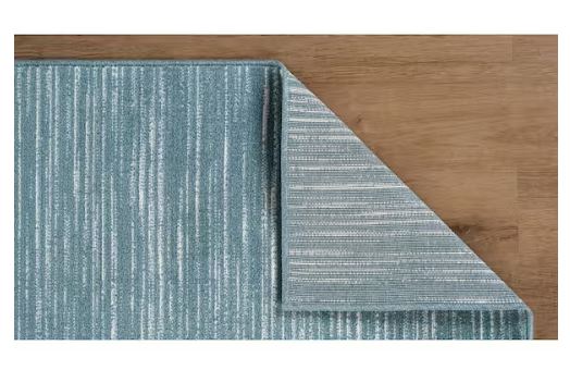 Linea Teal 5 ft. x 7 ft. Rubber Back Washable Modern Striped Indoor Outdoor Patio Area Rug