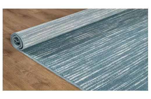 Linea Teal 5 ft. x 7 ft. Rubber Back Washable Modern Striped Indoor Outdoor Patio Area Rug