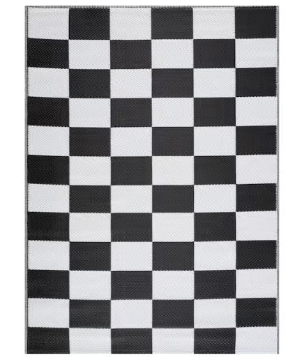 California Black and White 8 ft. x 10 ft. Reversible Indoor/Outdoor Recycled, Plastic, Weather, Water, Stain, Fade