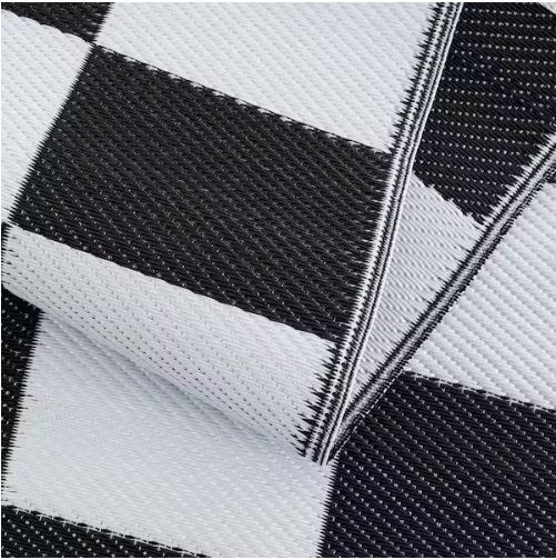 California Black and White 8 ft. x 10 ft. Reversible Indoor/Outdoor Recycled, Plastic, Weather, Water, Stain, Fade