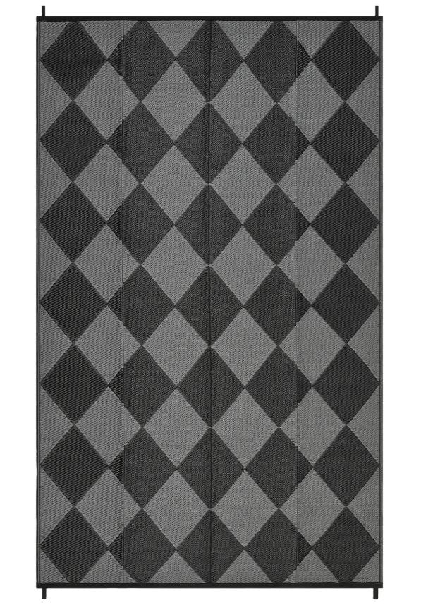 Garvee Outdoor Plastic Straw Rug 8x10 Reversible Waterproof Patio Rug Black/Grey Diamond for Camping, RV, Porch, Balcony, Picnic, Beach