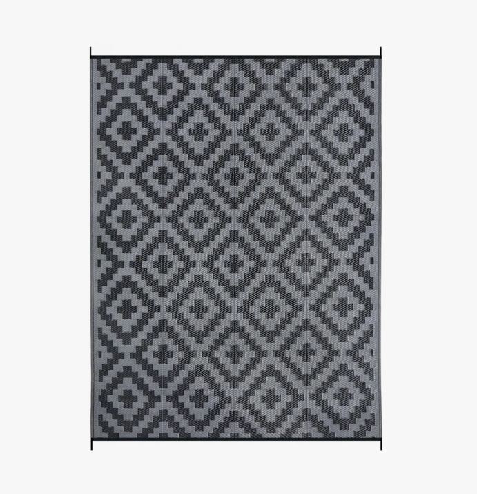 9x12 Black & Grey Geometric Cross Outdoor Rugs for Patio, Porch, or Balcony