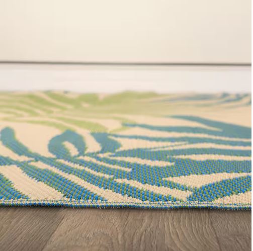 Modern Floral Reversible Plastic Green 6 ft. x 9 ft. Outdoor Area Rug